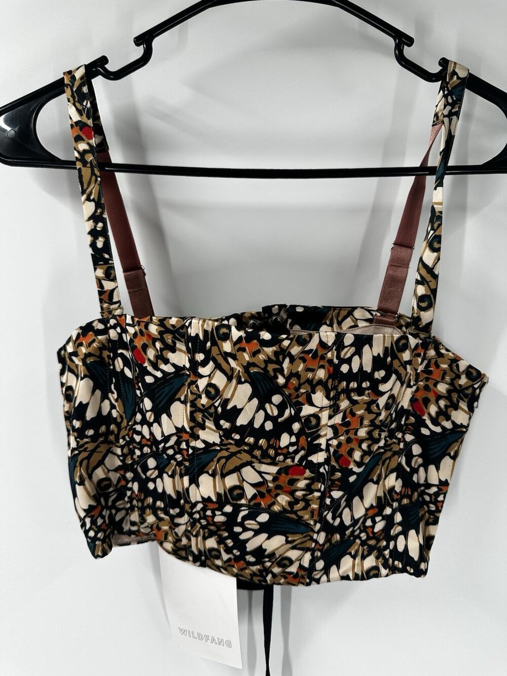 Wildfang Empower 6 Way Corset Butterfly Print Lace Up Crop Top Size S NWT